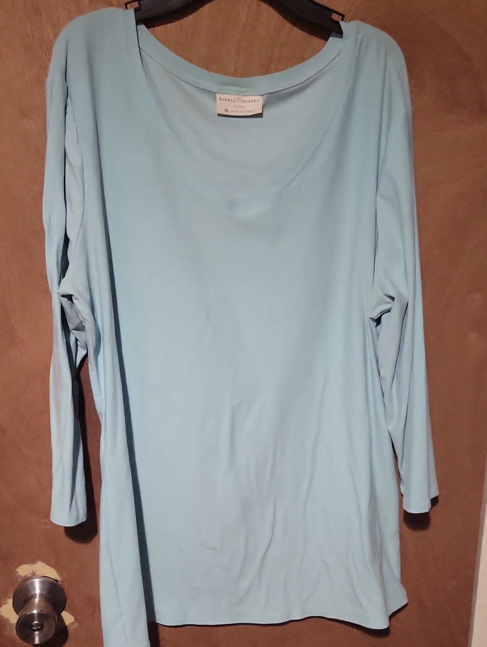 Light Blue V-Neck Long Sleeve Top